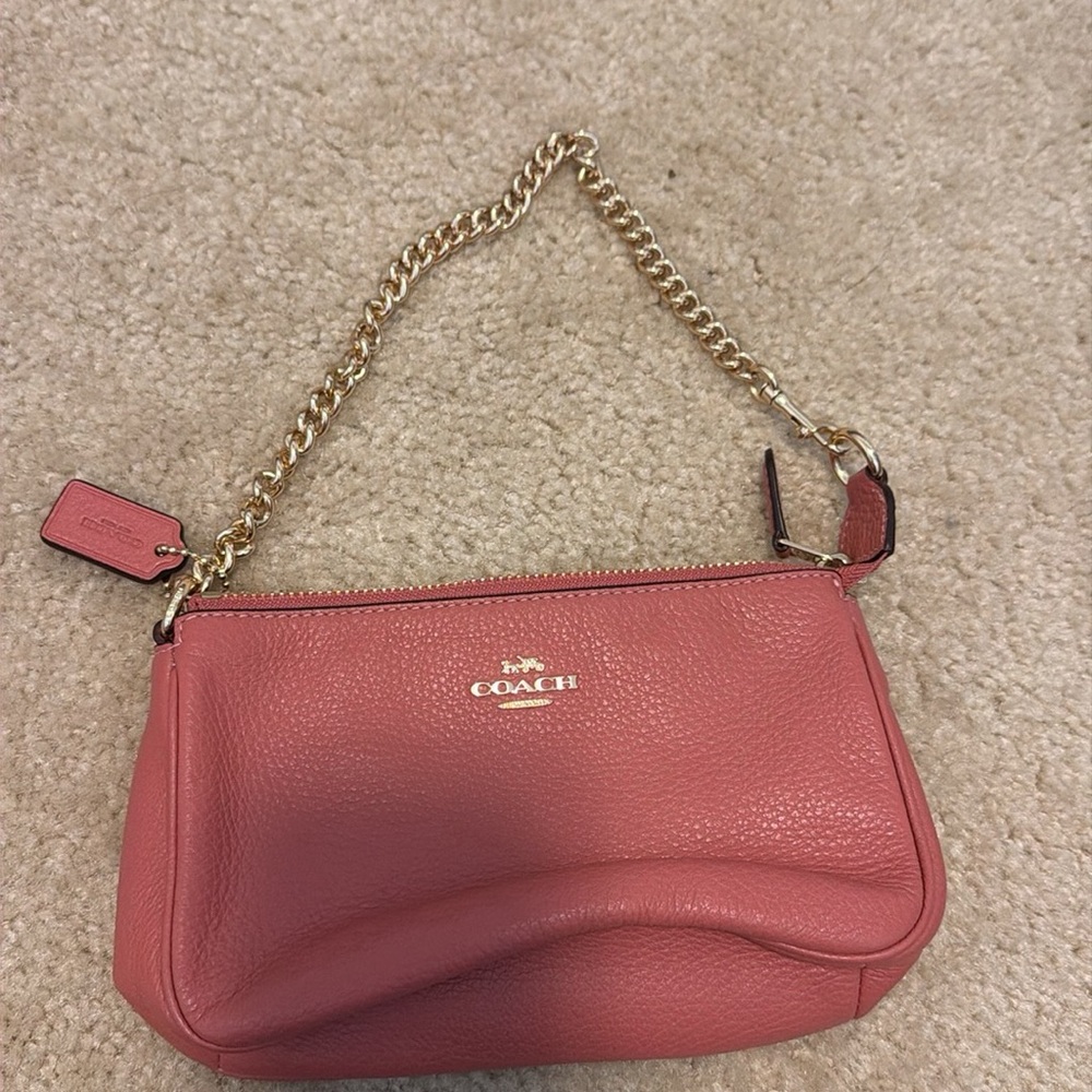 Coach Pink Leather Shoulder Bag with Gold Chain